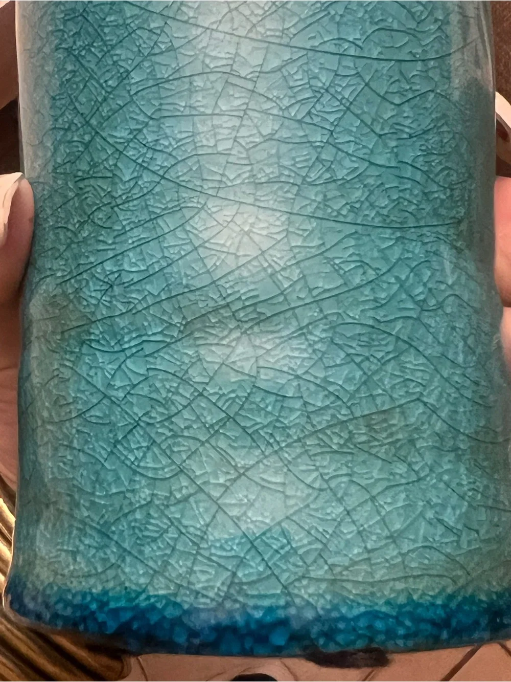 Teal Ceramic Decorative Vase With Ruffle Lip - Picture 5 of 7